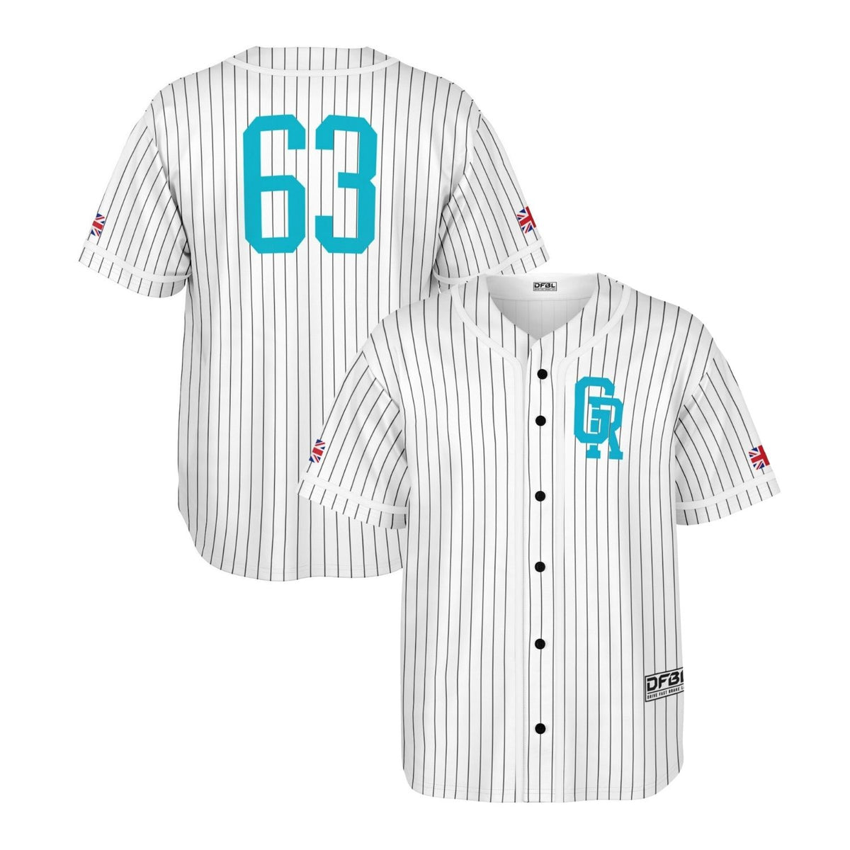 RUS63 Classic Pinstripe Baseball Jersey - Teal White
