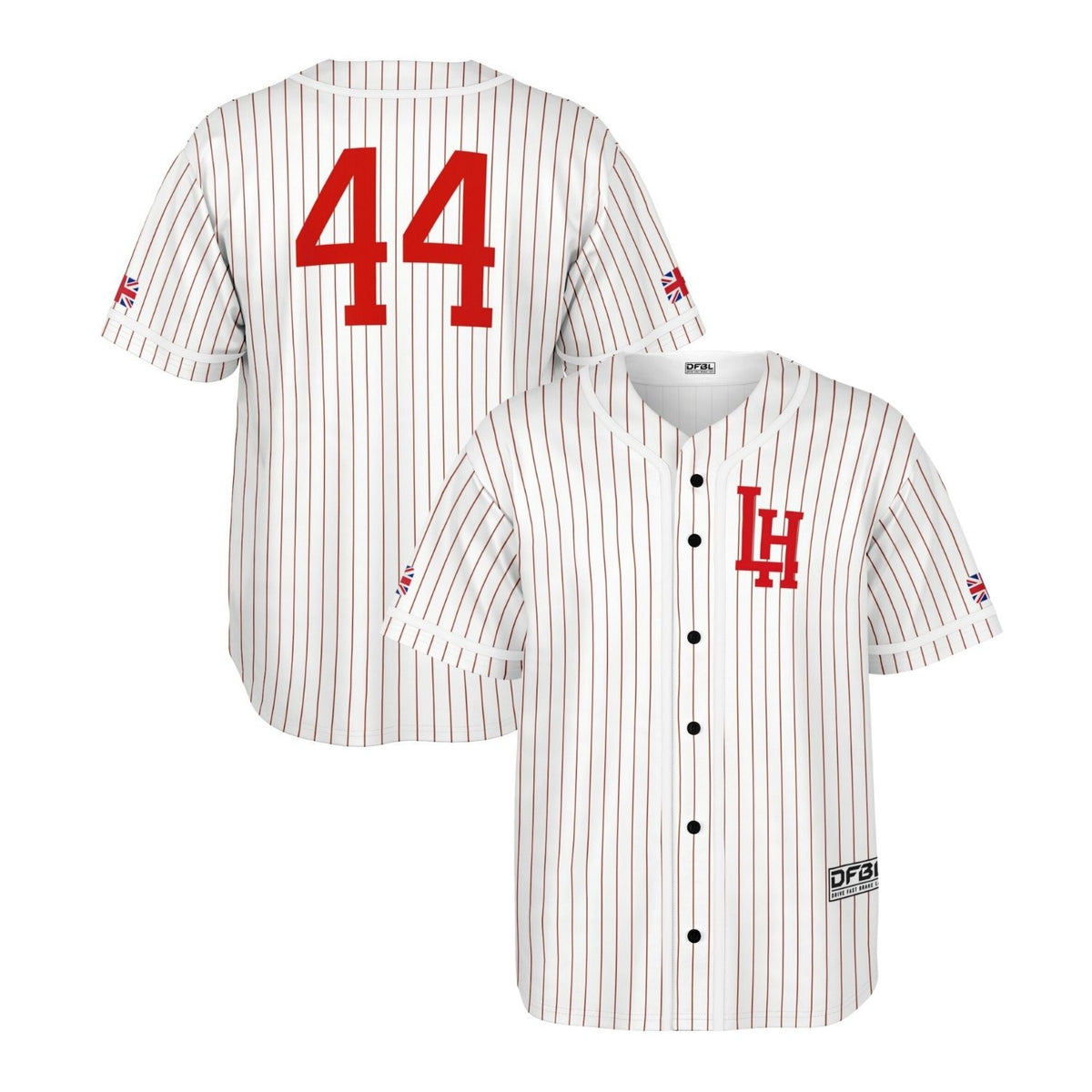 HAM44 Classic Pinstripe Baseball Jersey - Red/White