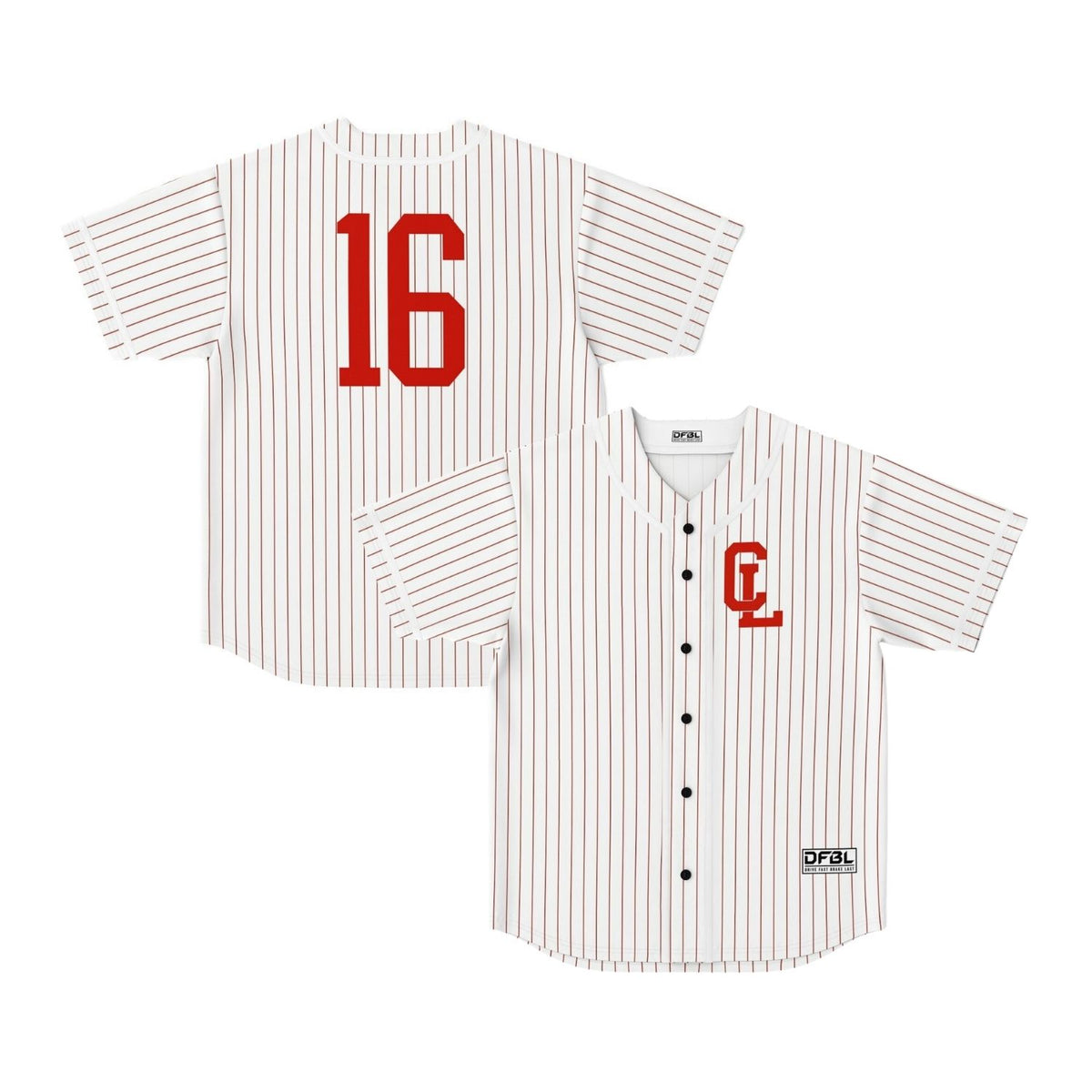 LEC16 Classic Pinstripe Baseball Jersey - Red/White