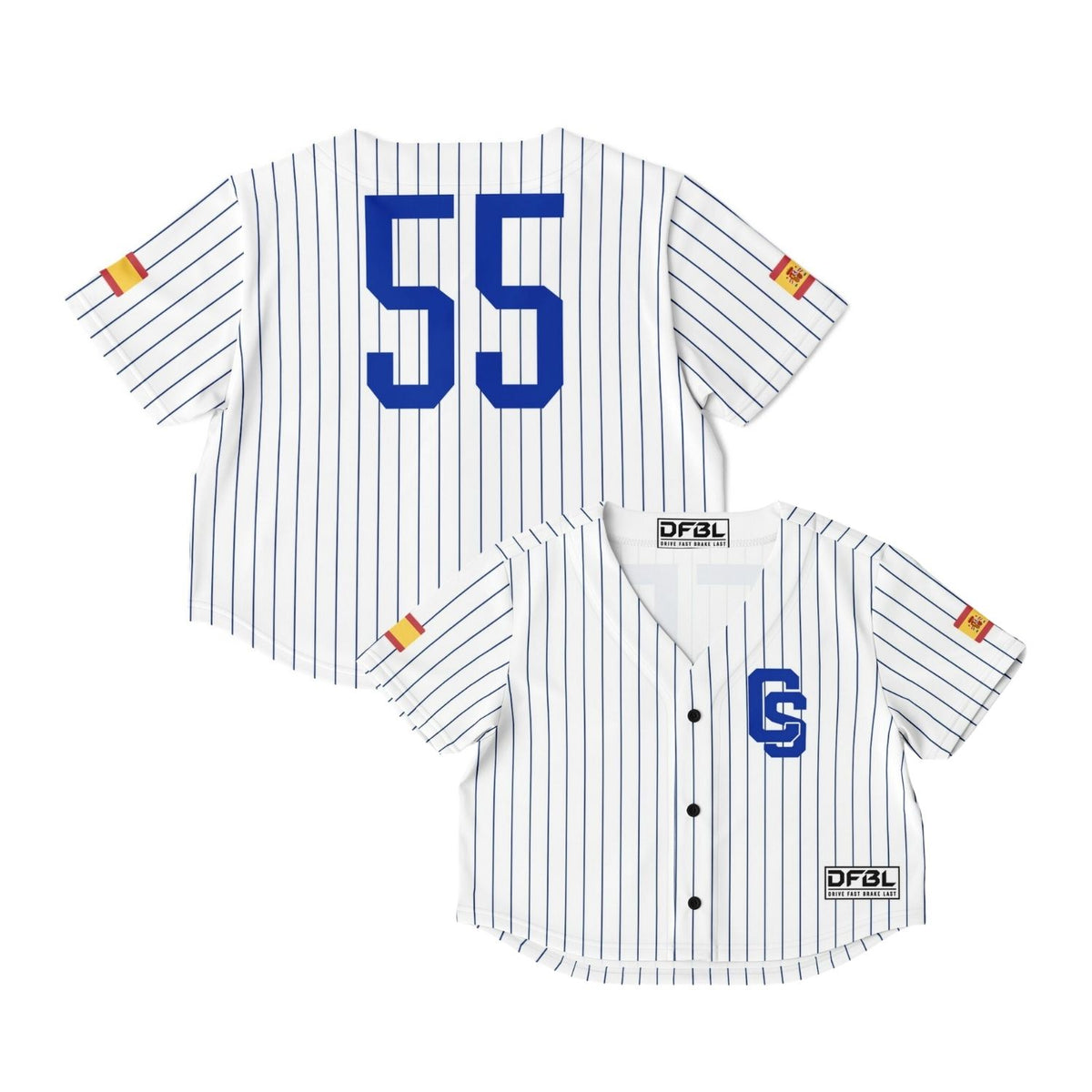 SAI55 Classic Pinstripe Cropped Women's Baseball Jersey - Blue White