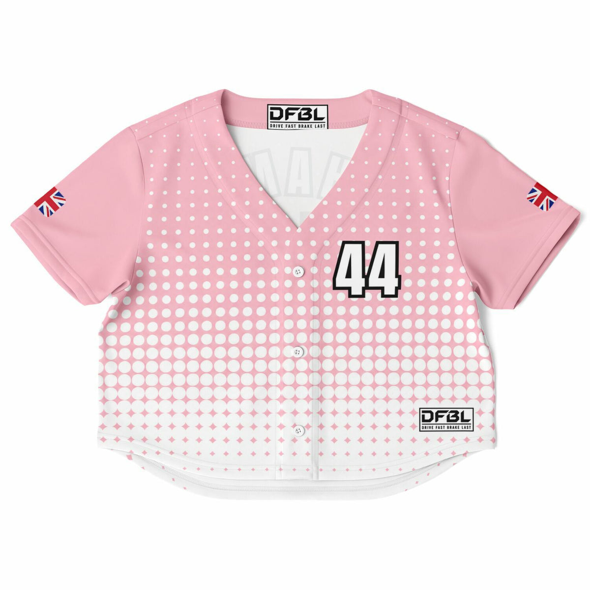 HAM44 Halftone Women's Cropped Baseball Jersey - Pink White
