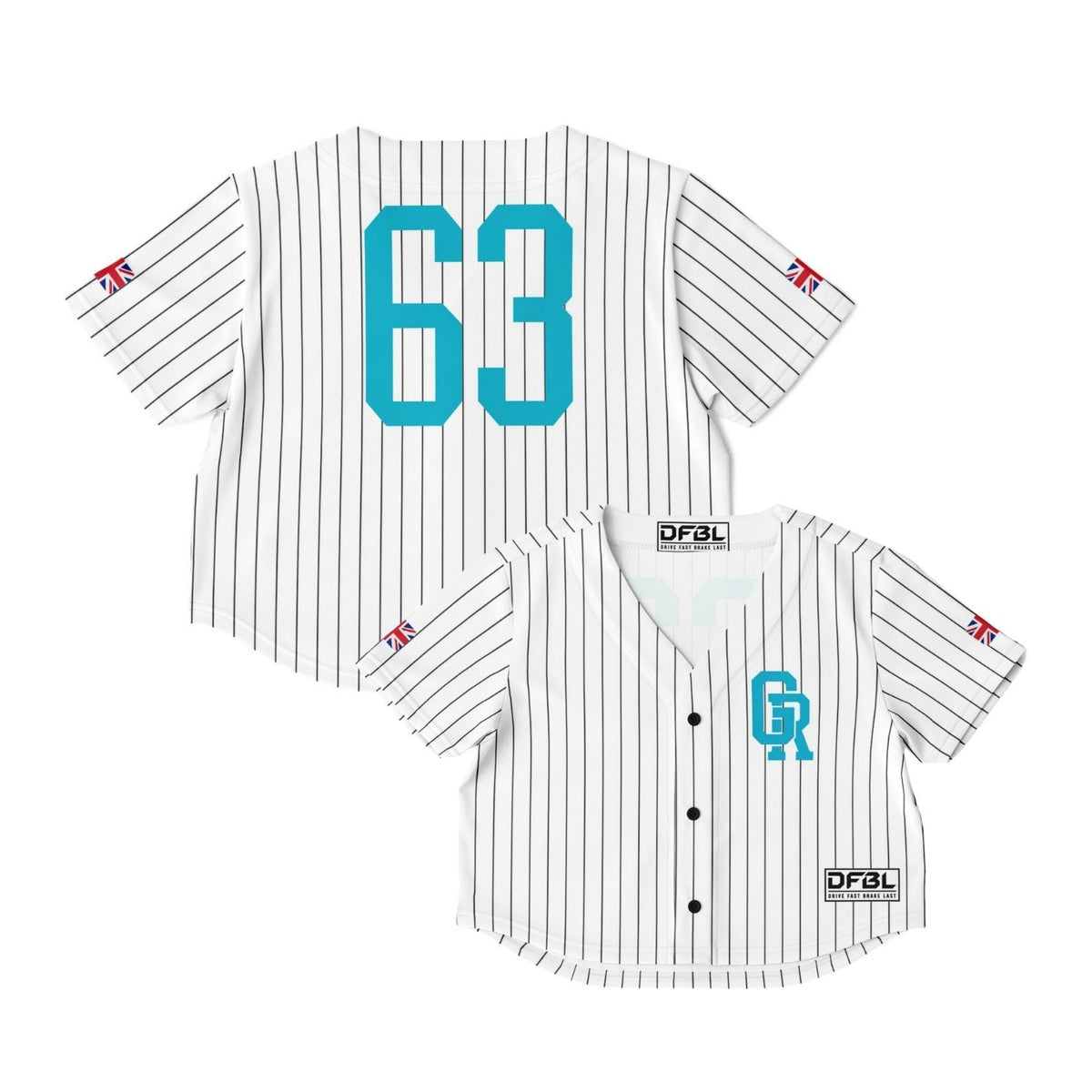 RUS63 Classic Pinstripe Cropped Women's Baseball Jersey - Teal White