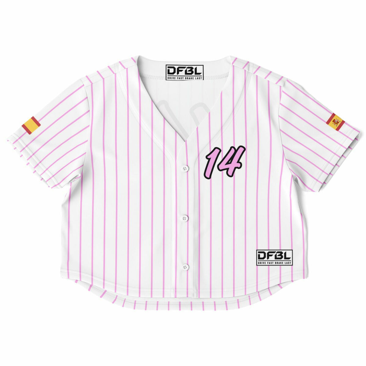 ALO14 Pinstripe Women's Cropped Baseball Jersey - Pink