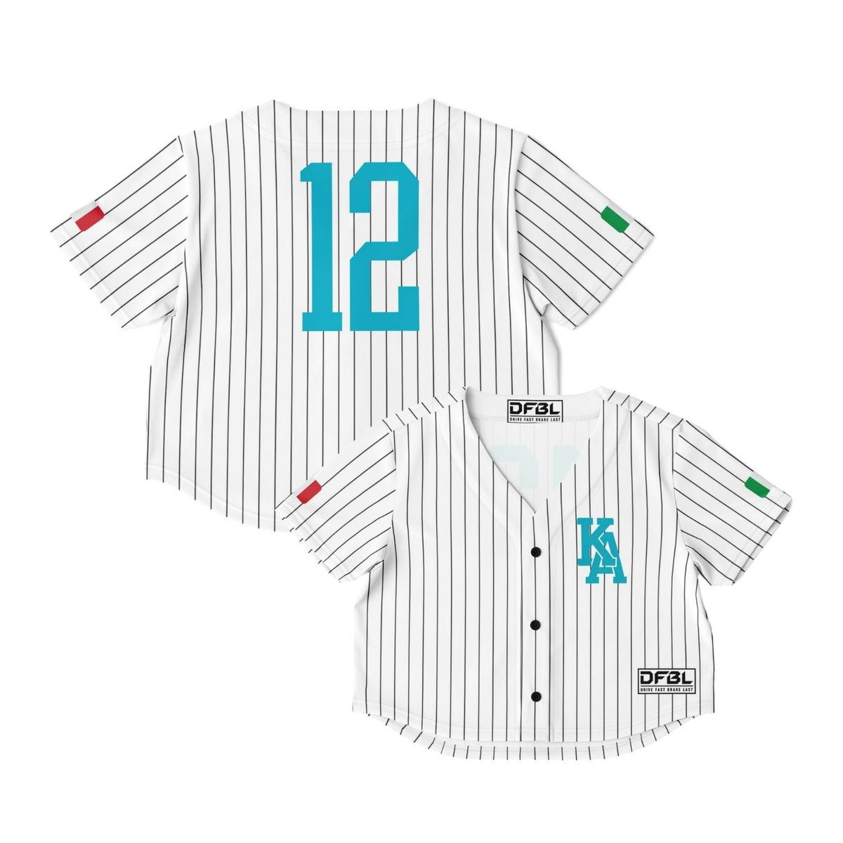 ANT12 Classic Pinstripe Cropped Women's Baseball Jersey - Teal White