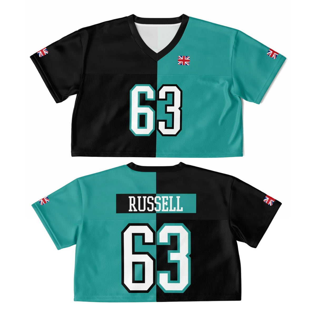 RUS63 Split Legacy Women's Cropped Football Jersey - Black/Teal