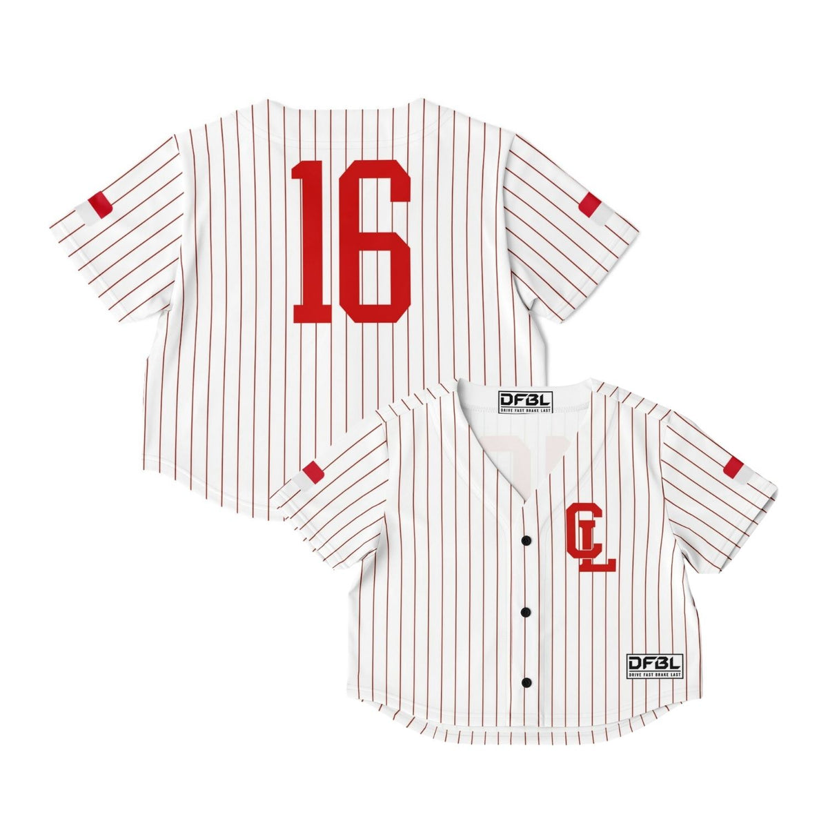 LEC Classic Pinstripe Cropped Women's Baseball Jersey - Red White