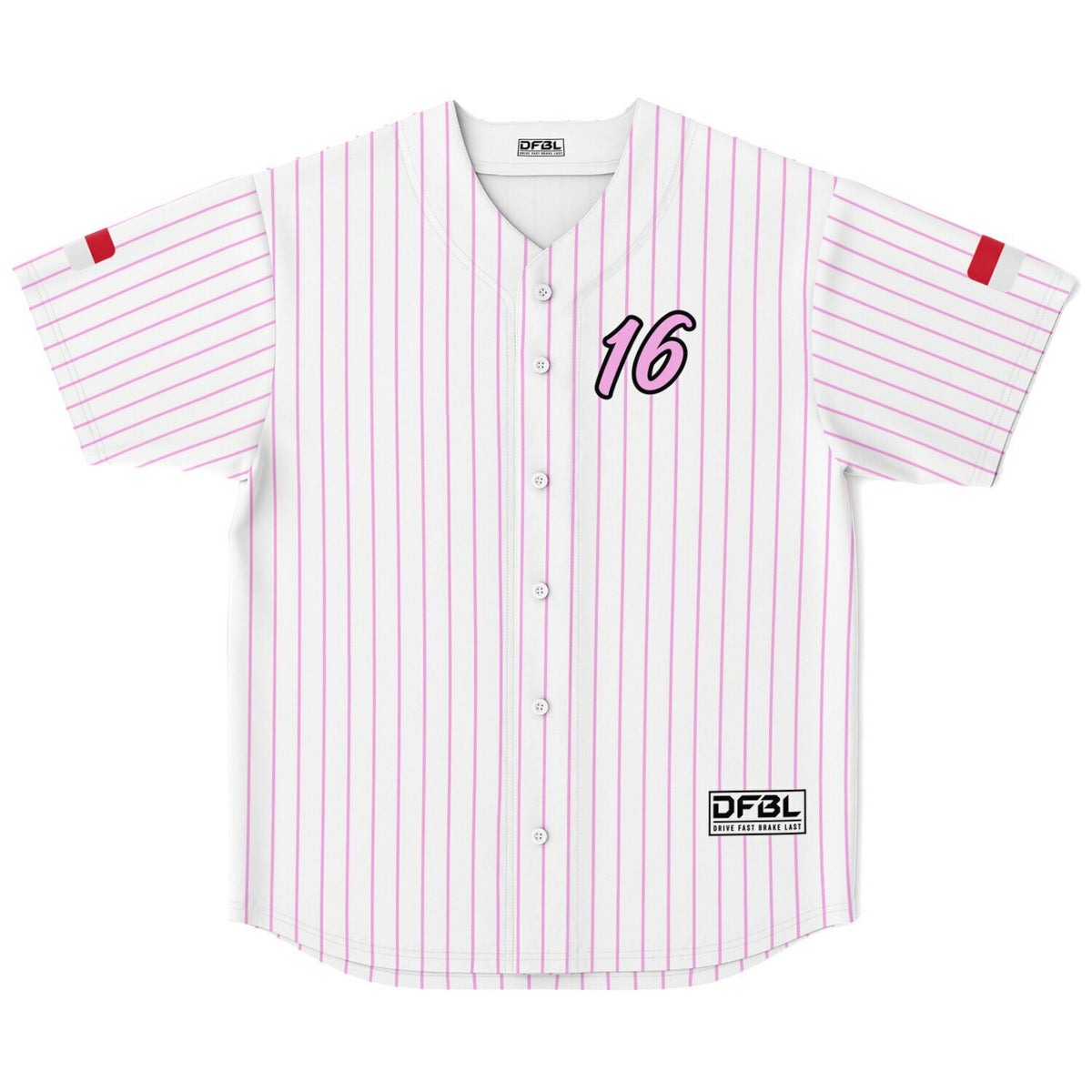 LEC16 Pinstripe Classic Baseball Jersey - White/Pink
