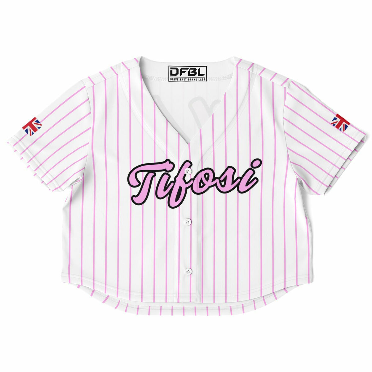 HAM44 Pinstripe Women's Cropped Baseball Jersey - Pink/White