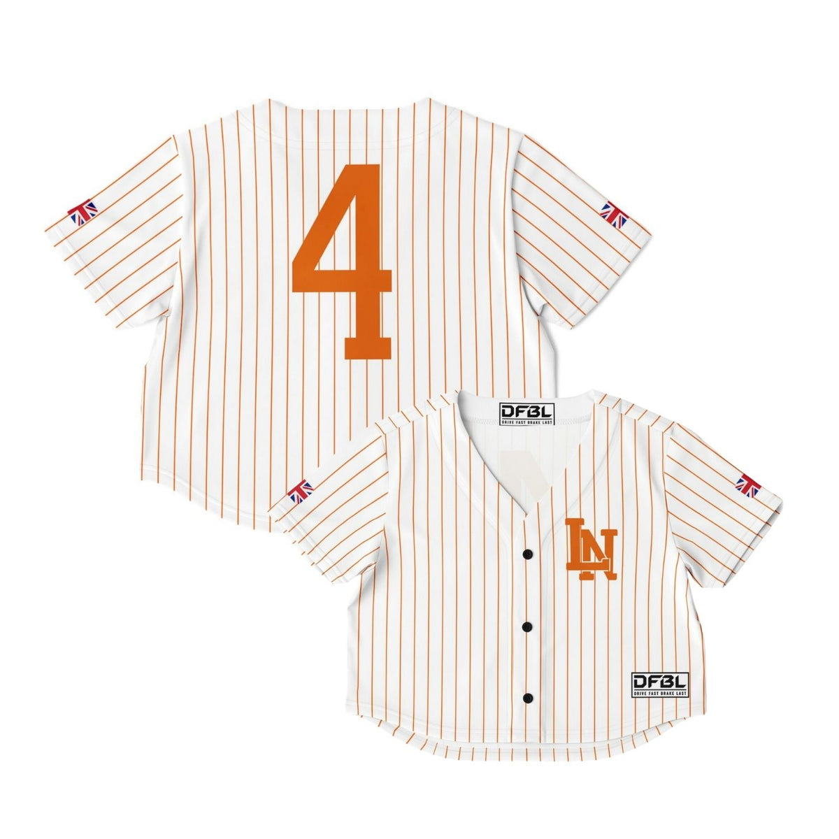NOR4 Classic Pinstripe Cropped Women's Baseball Jersey - Orange White