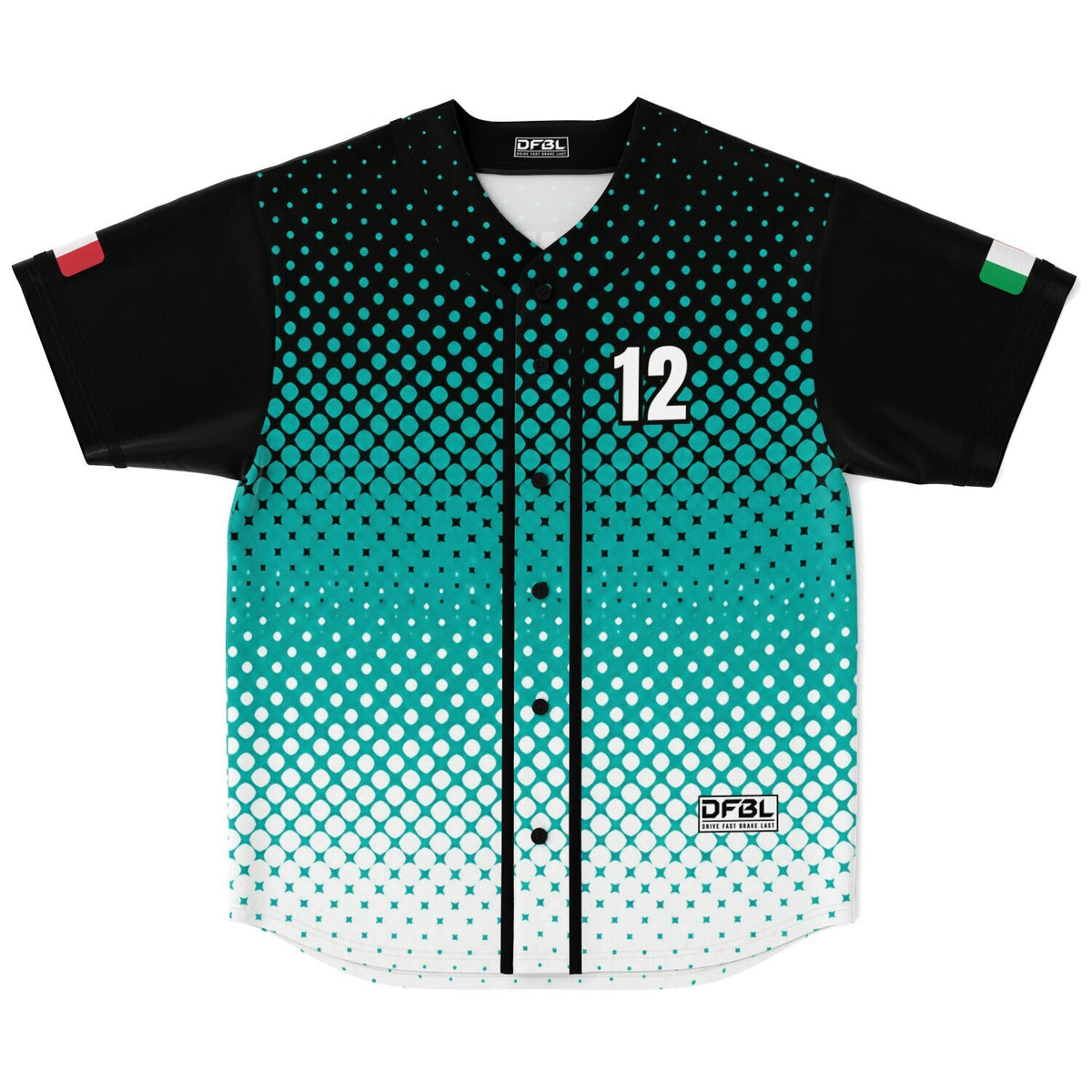ANT12 Halftone Black Classic Baseball Jersey - Teal Black