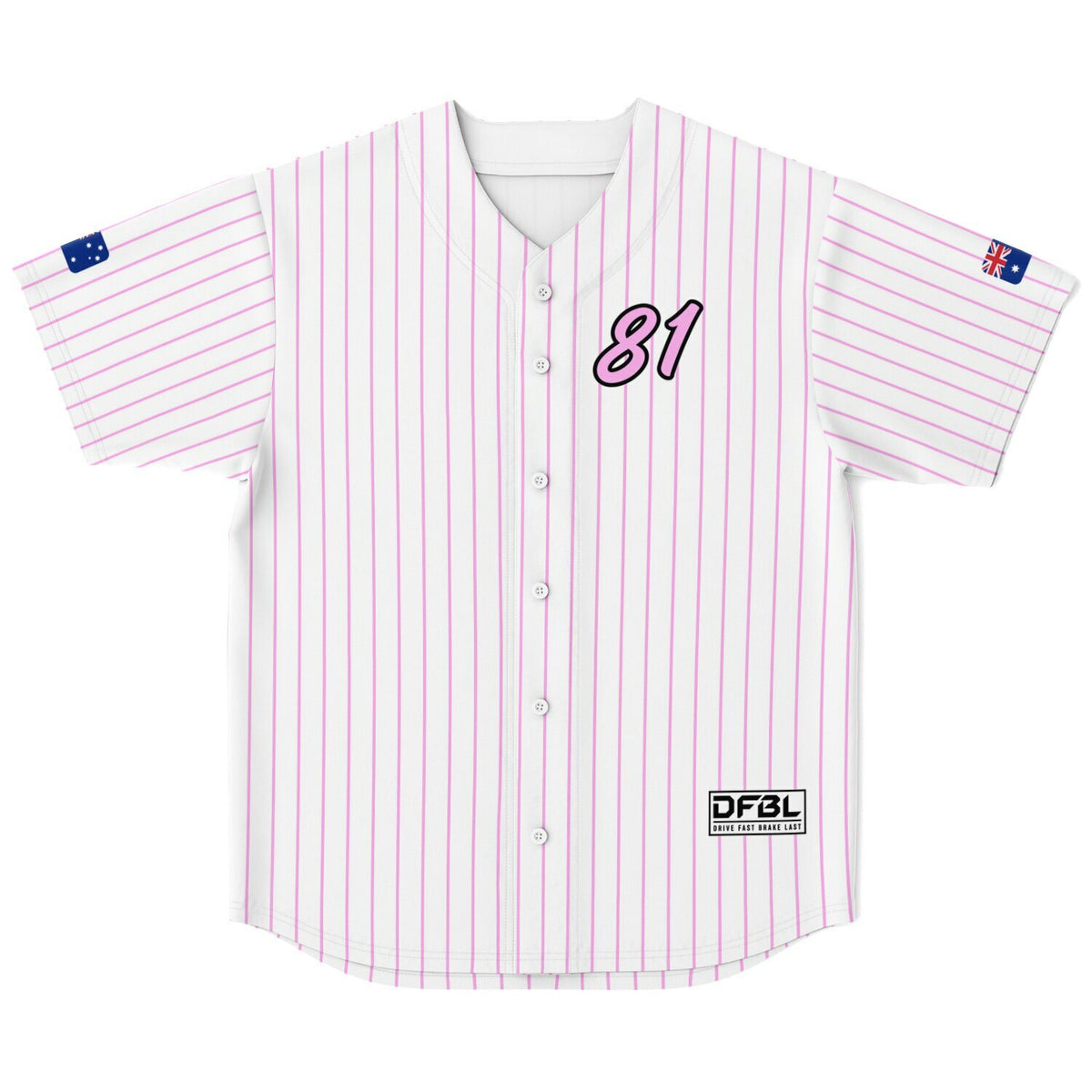 PIA81 Pinstripe Classic Baseball Jersey - White/Pink