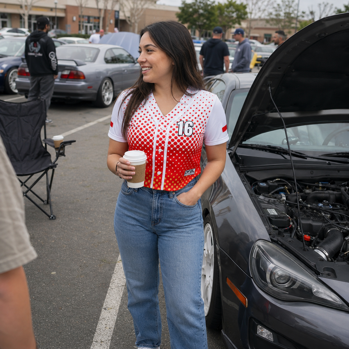 LEC16 Halftone Cropped Women's Baseball Jersey - Red