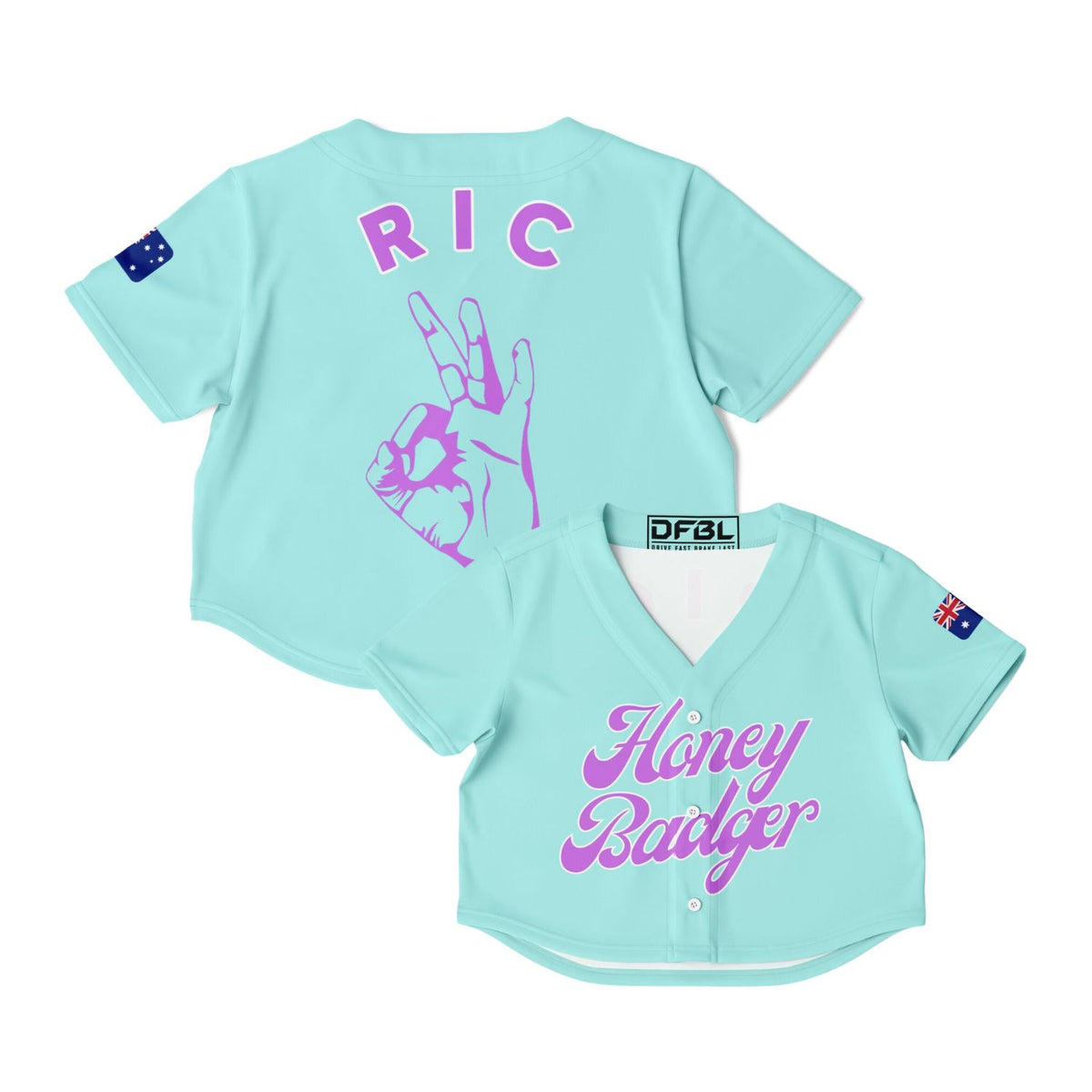 RIC3 "3" Hand Women's Cropped Baseball Jersey - Teal