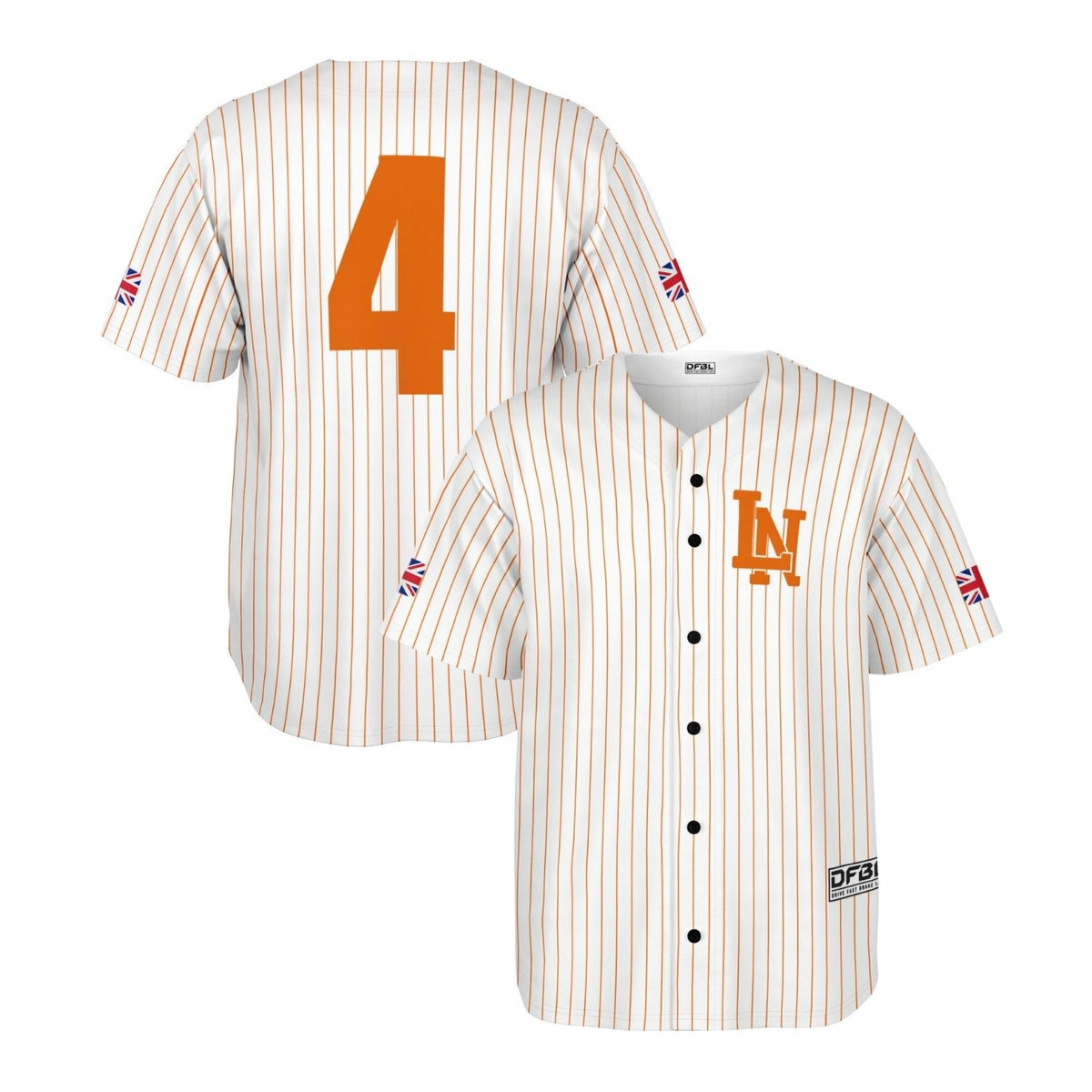 NOR4 Classic Pinstripe Baseball Jersey - Orange/White