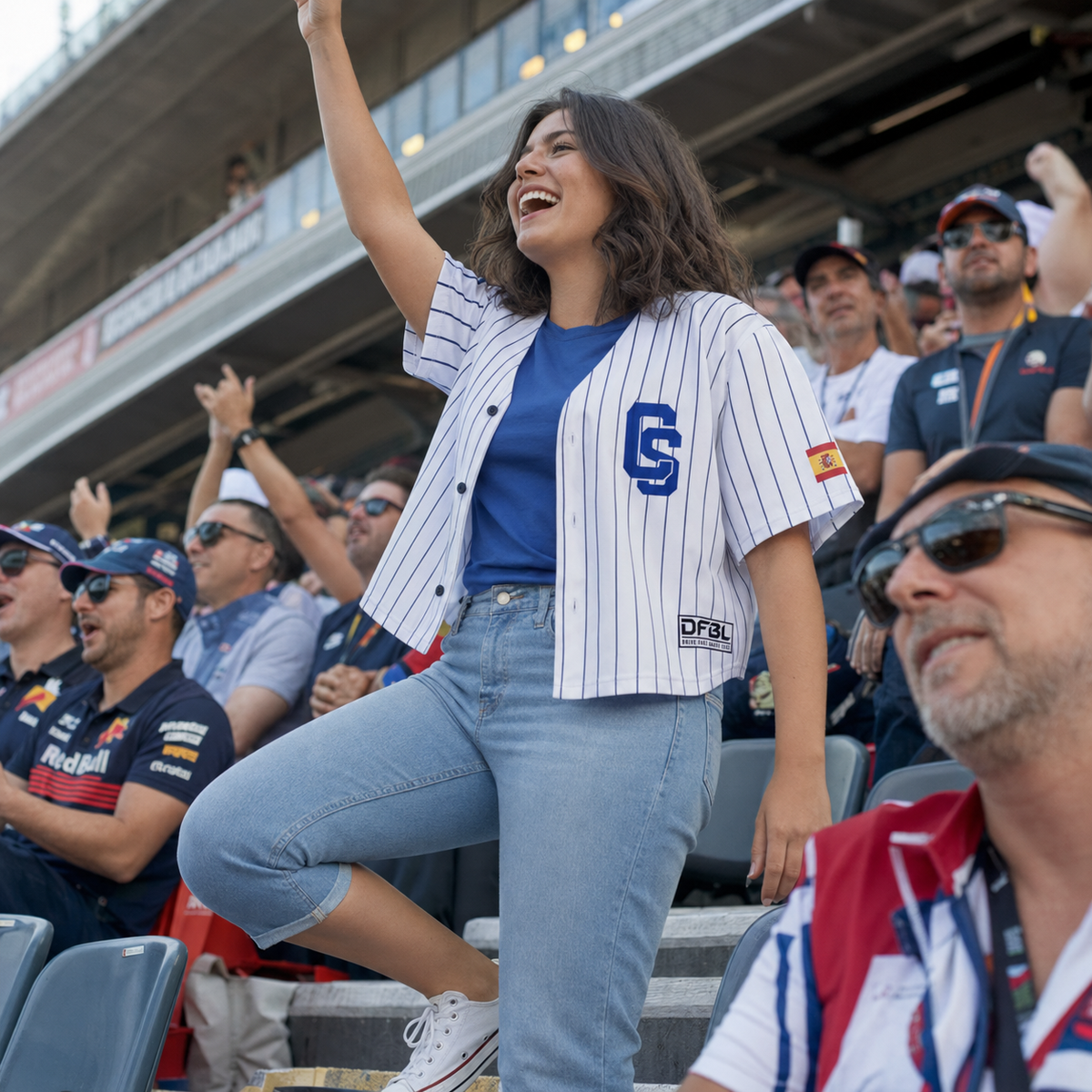 SAI55 Classic Pinstripe Cropped Women's Baseball Jersey - Blue White
