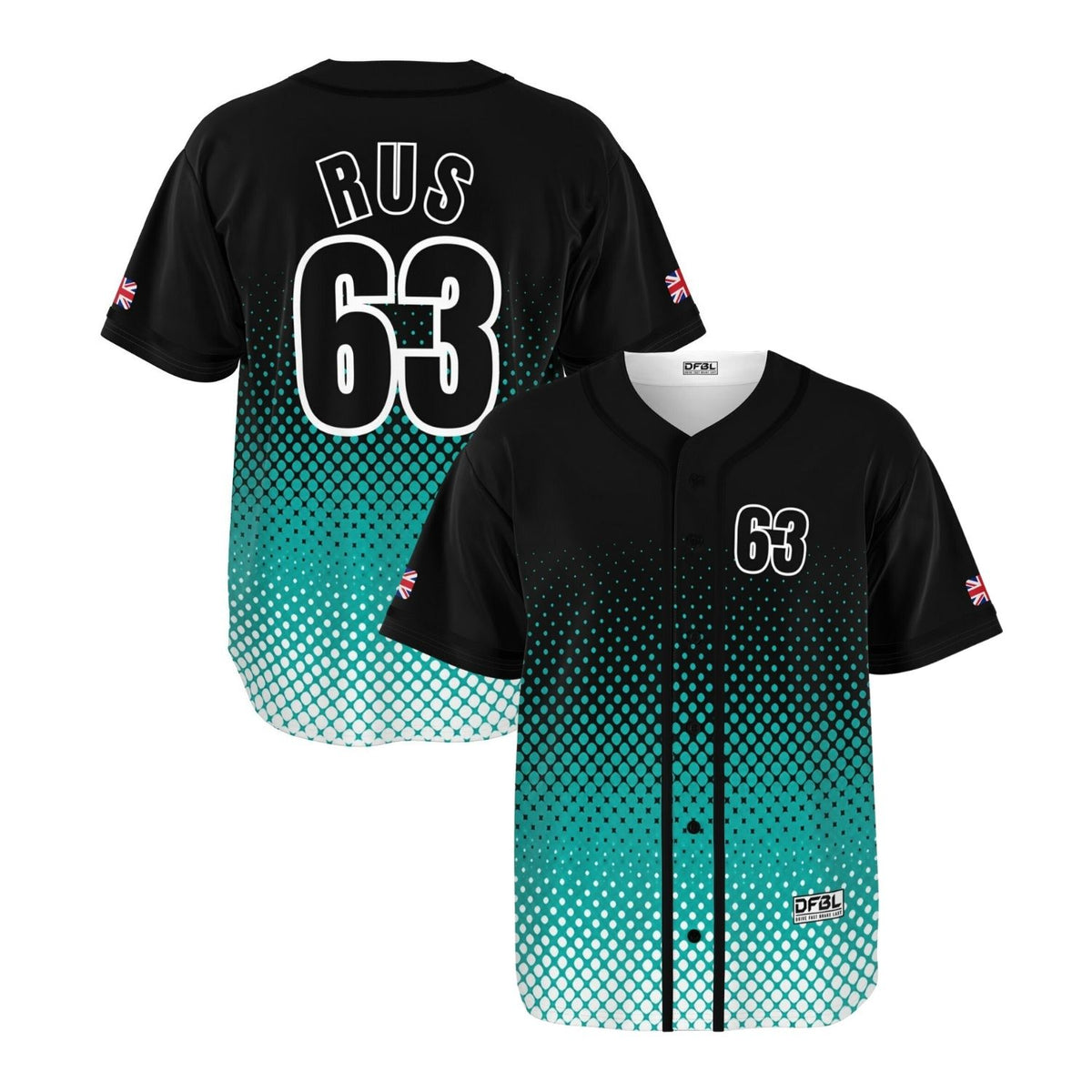 Russell Half-tone Baseball Jersey - Teal Black