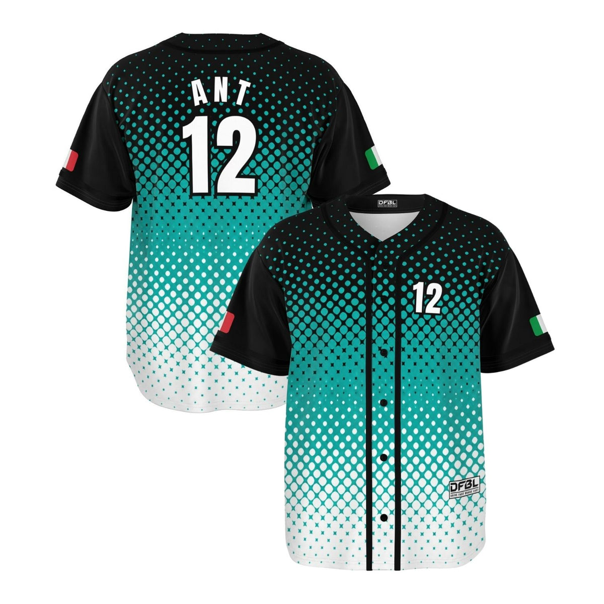ANT12 Halftone Black Classic Baseball Jersey - Teal Black