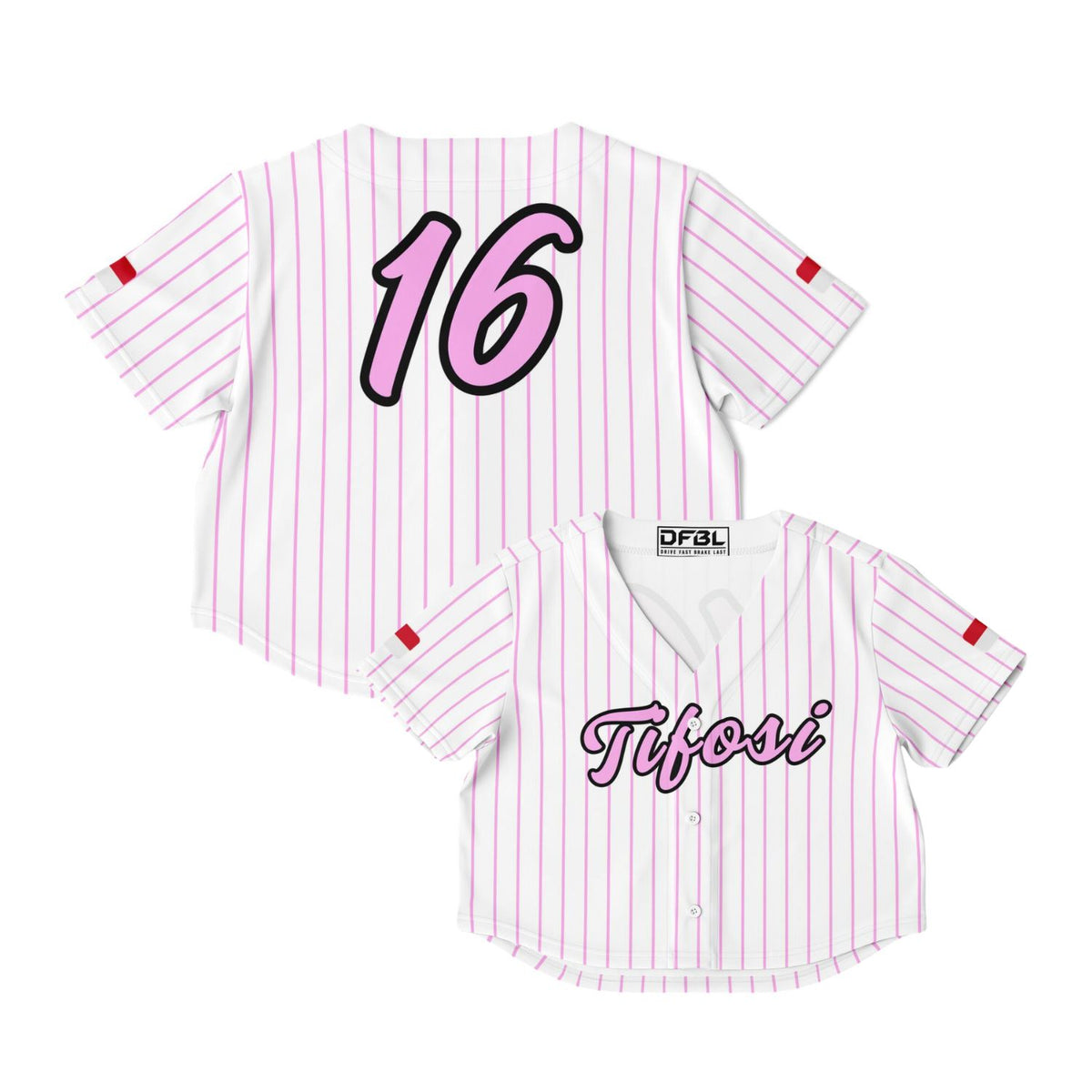 LEC16 Pinstripe Women's Cropped Baseball Jersey - Pink