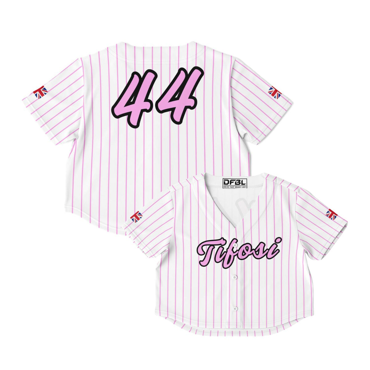 HAM44 Pinstripe Women's Cropped Baseball Jersey - Pink/White