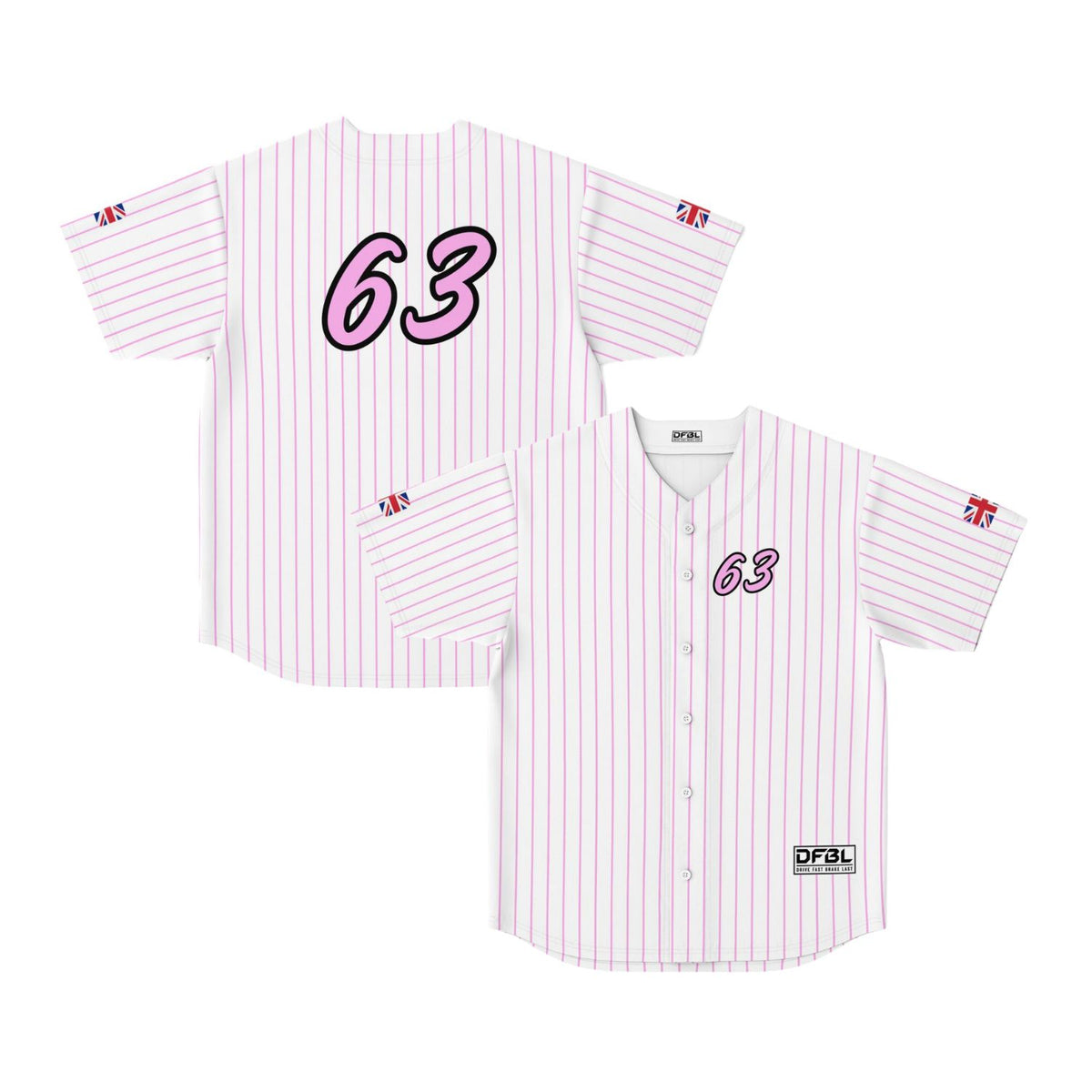 RUS63 Pinstripe Classic Baseball Jersey - White/Pink