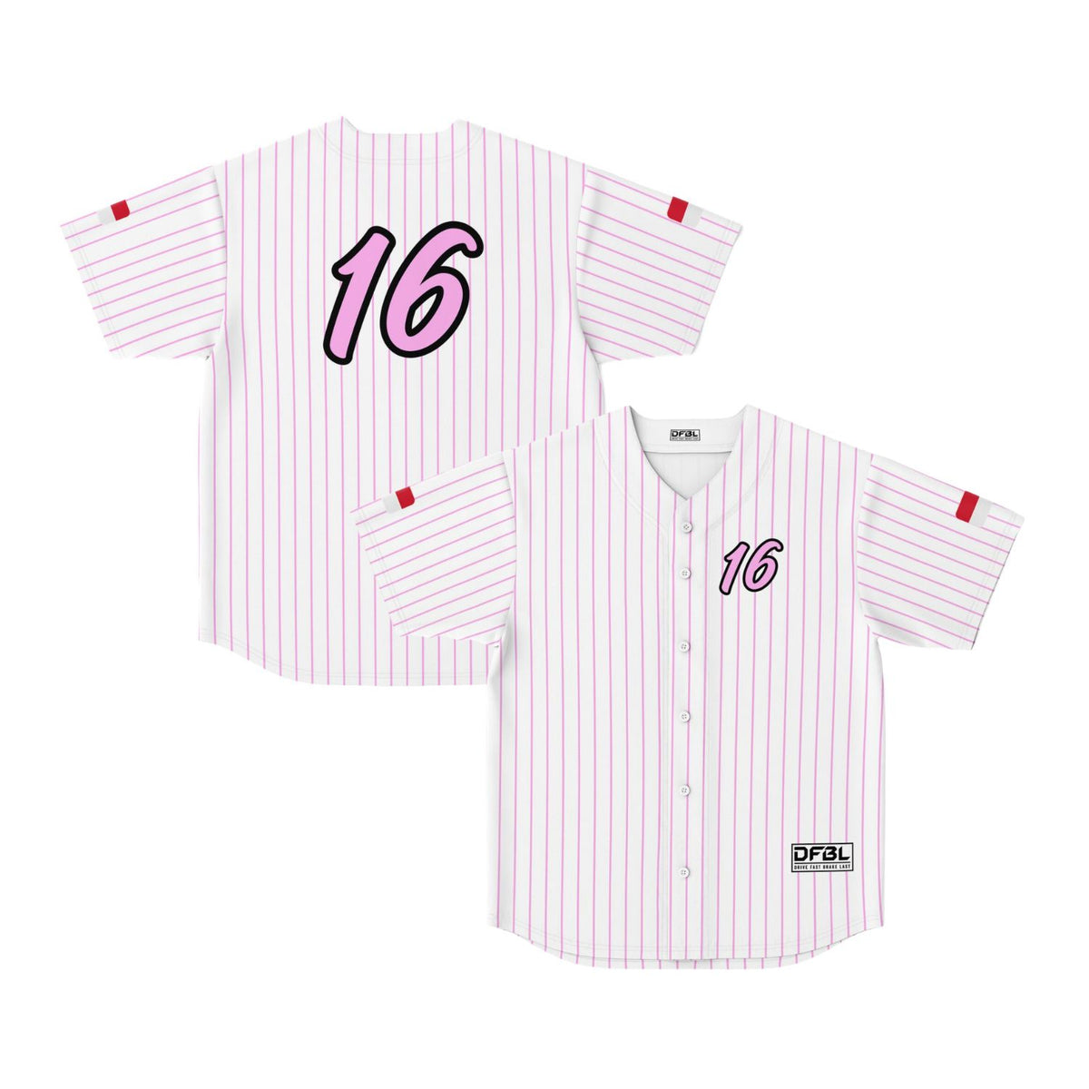 LEC16 Pinstripe Classic Baseball Jersey - White/Pink