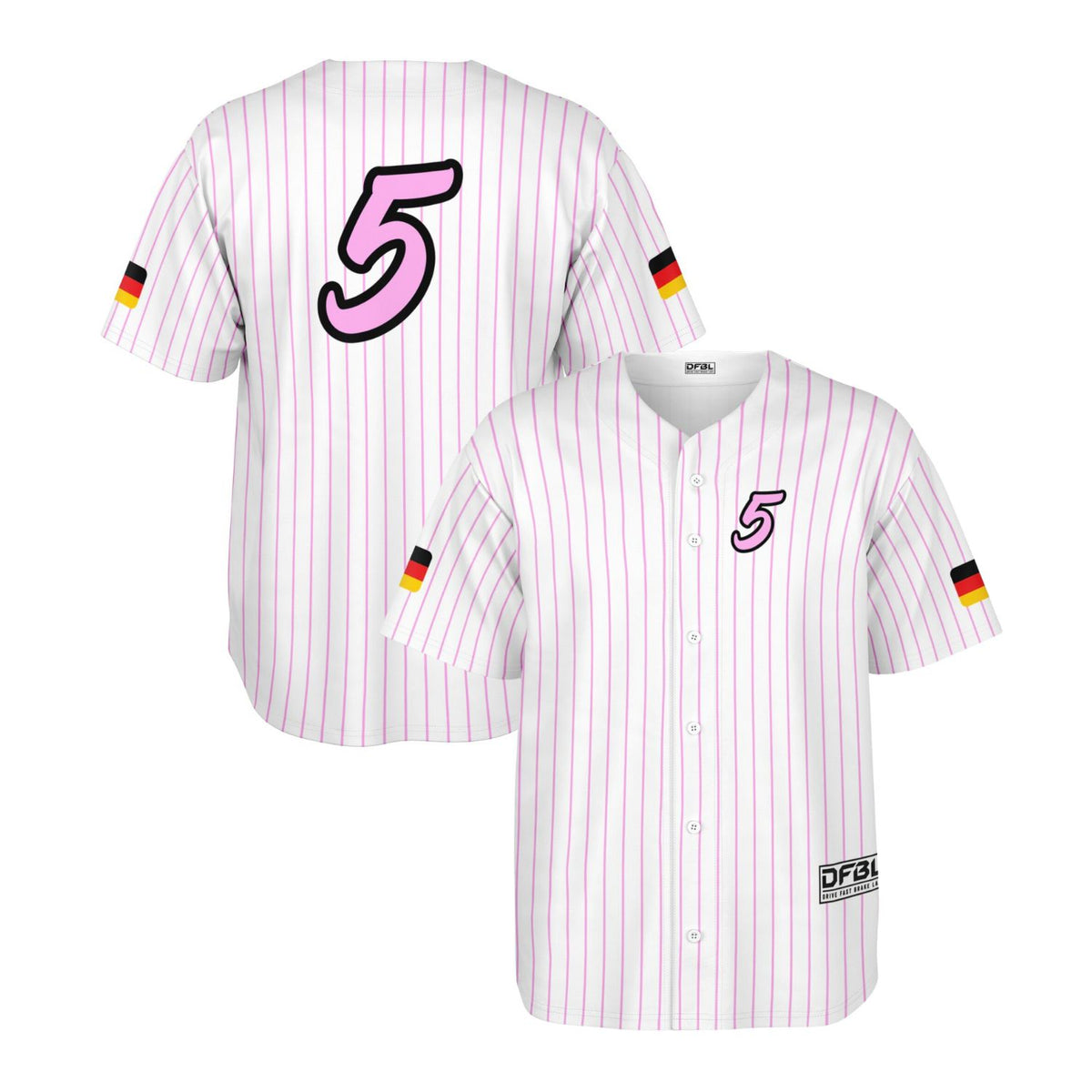 VET5 Pinstripe Classic Baseball Jersey - White/Pink