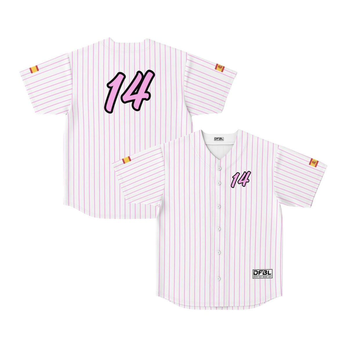 ALO14 Pinstripe Classic Baseball Jersey - White/Pink