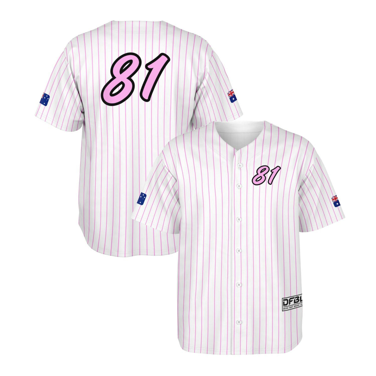 PIA81 Pinstripe Classic Baseball Jersey - White/Pink