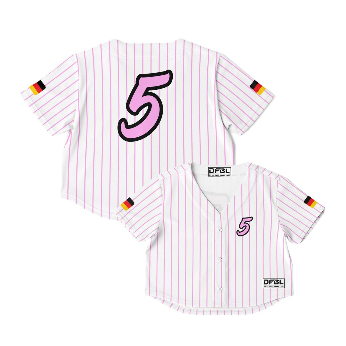 VET5 Pinstripe Women's Cropped Baseball Jersey - Pink