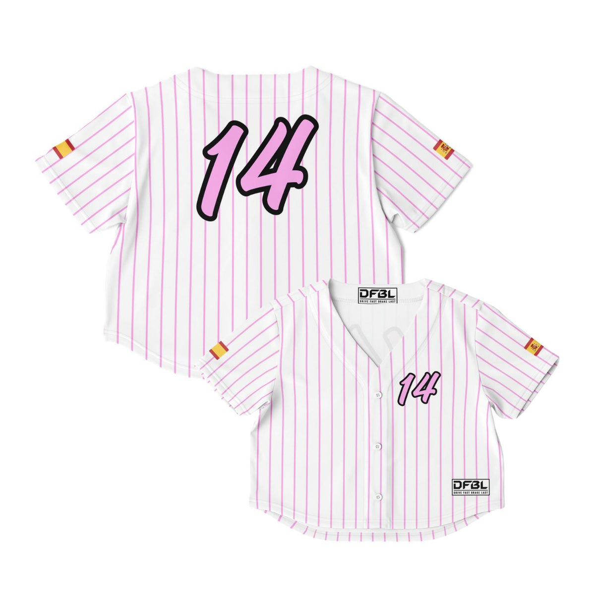 ALO14 Pinstripe Women's Cropped Baseball Jersey - Pink