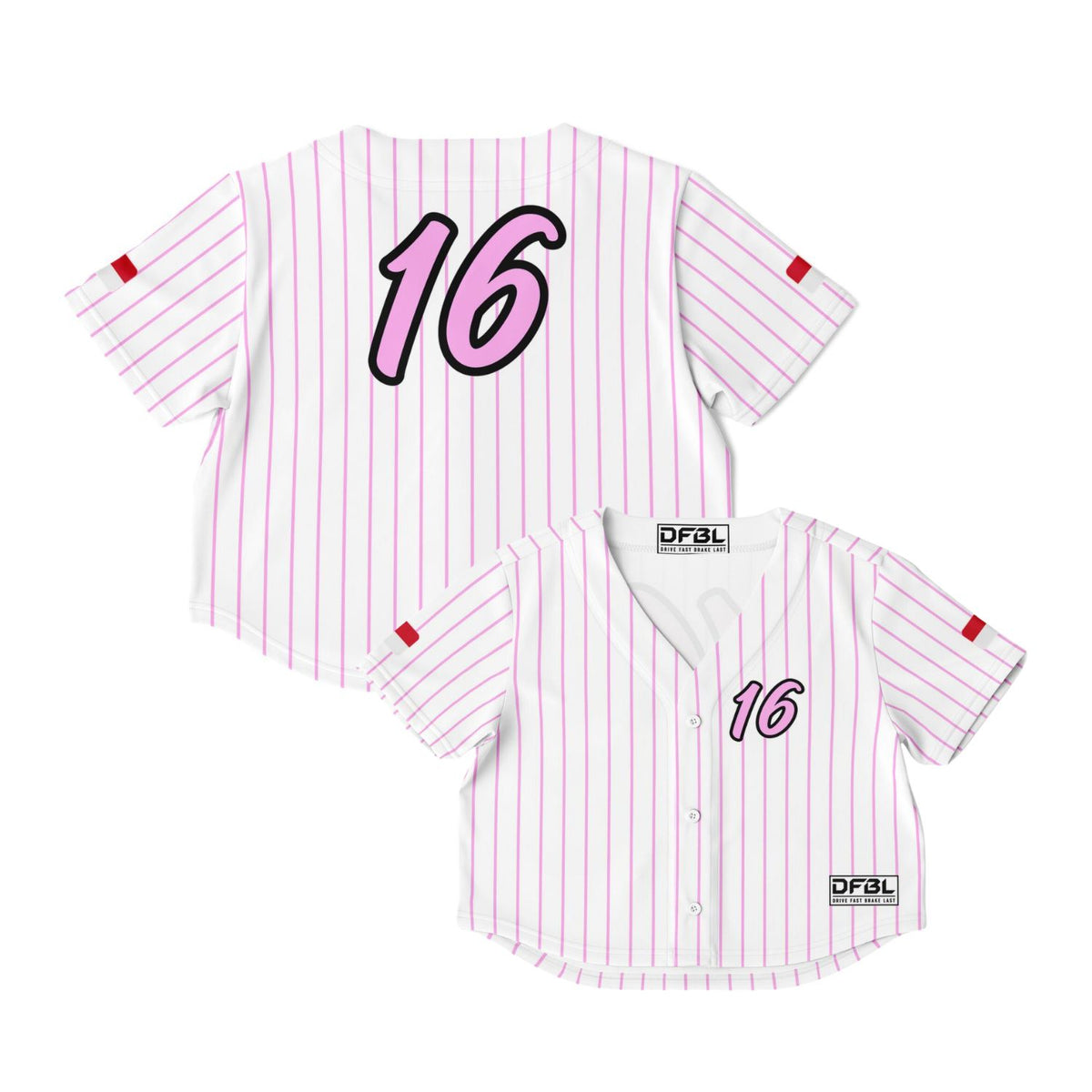 LEC Pinstripe Women's Cropped Baseball Jersey - White