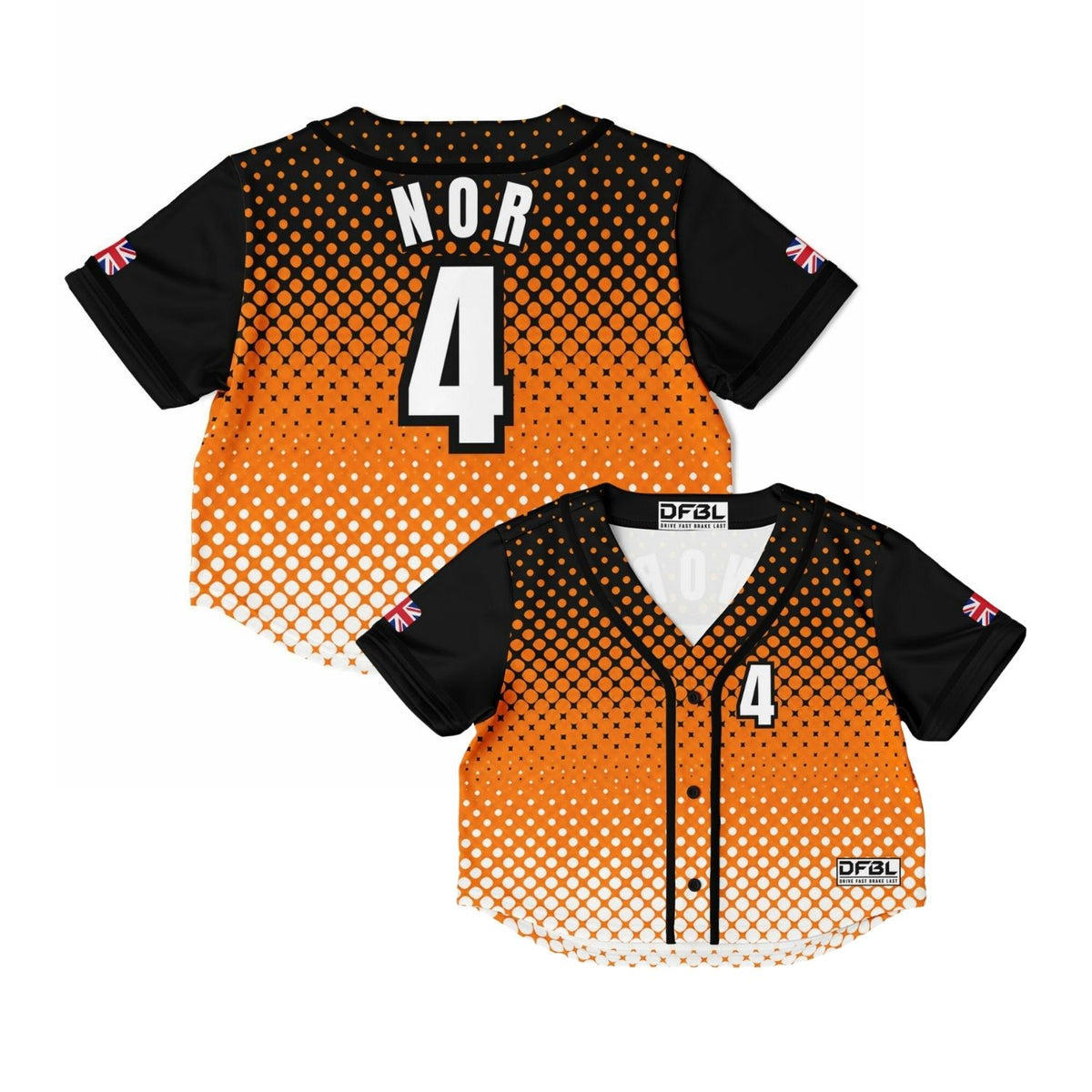 NOR4 Half-tone Women's Cropped Baseball Jersey - Orange Black