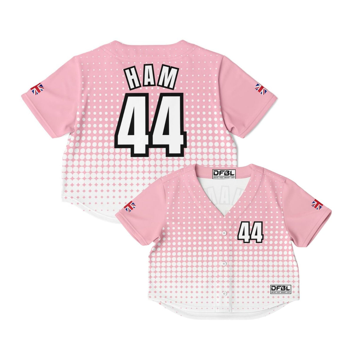 HAM44 Halftone Women's Cropped Baseball Jersey - Pink White