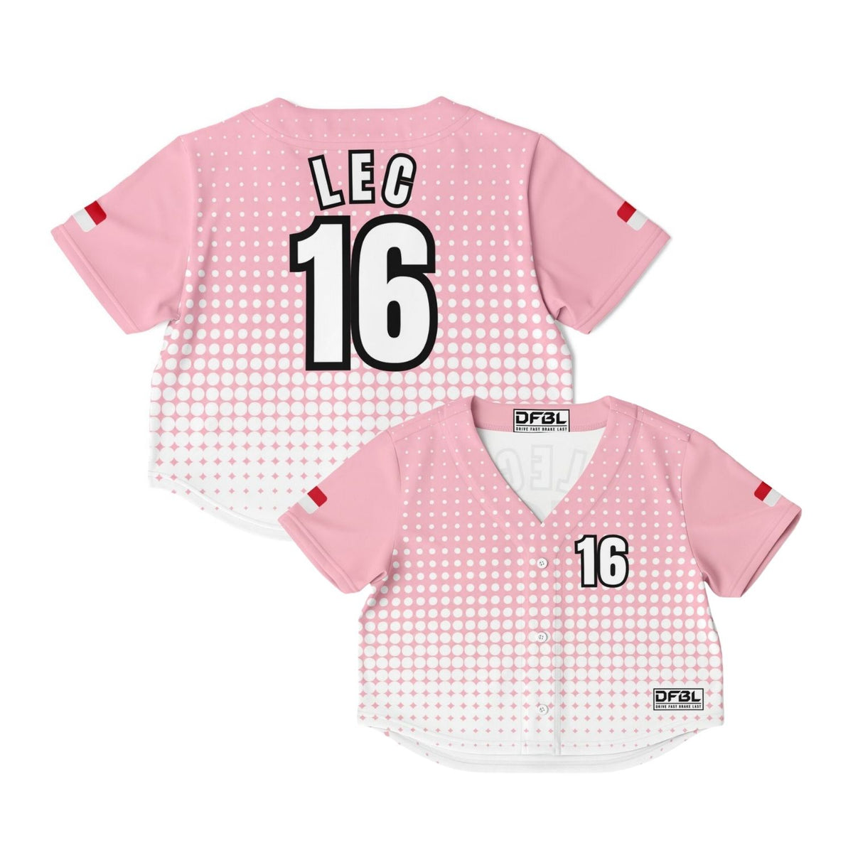 LEC16 Halftone Women's Cropped Baseball Jersey - Pink White