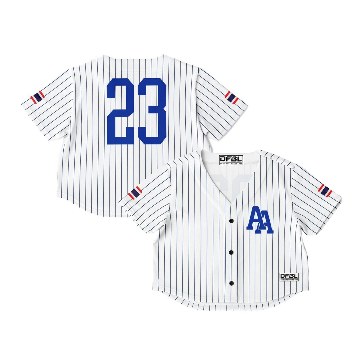 ALB23 Classic Pinstripe Cropped Women's Baseball Jersey - Blue White