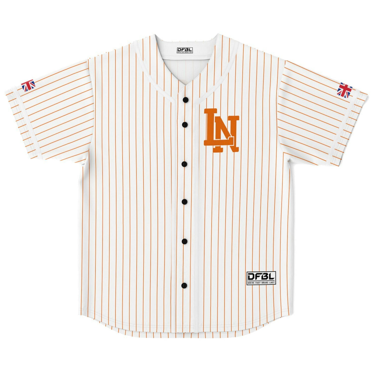 NOR4 Classic Pinstripe Baseball Jersey - Orange/White