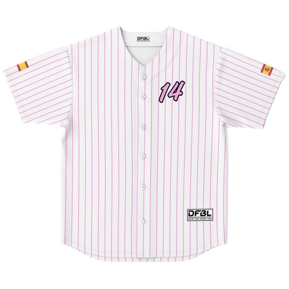 ALO14 Pinstripe Classic Baseball Jersey - White/Pink