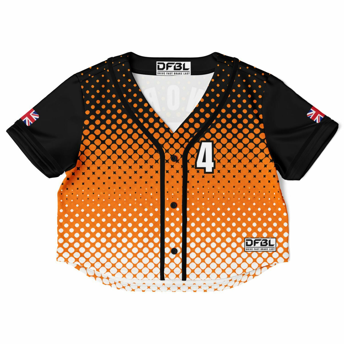 NOR4 Half-tone Women's Cropped Baseball Jersey - Orange Black